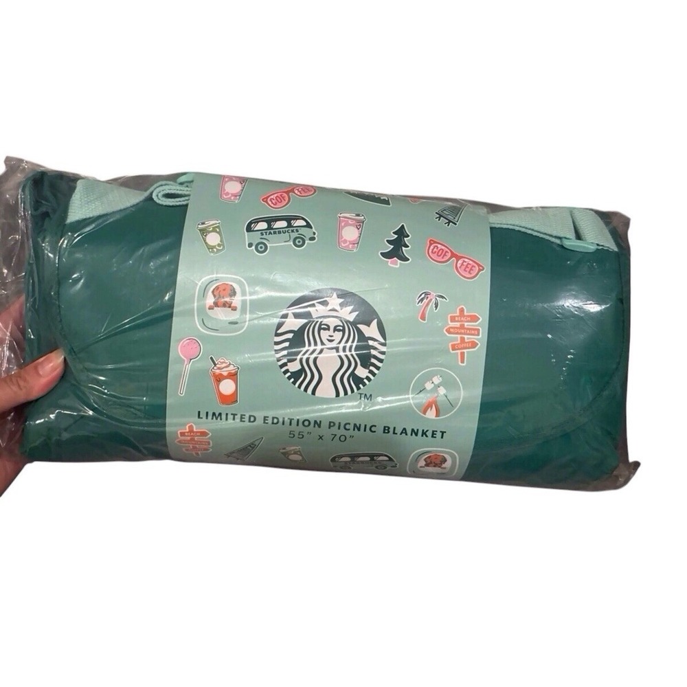 Starbucks Limited Edition Picnic Blanket 55" x 70" Green Roll Up NWT